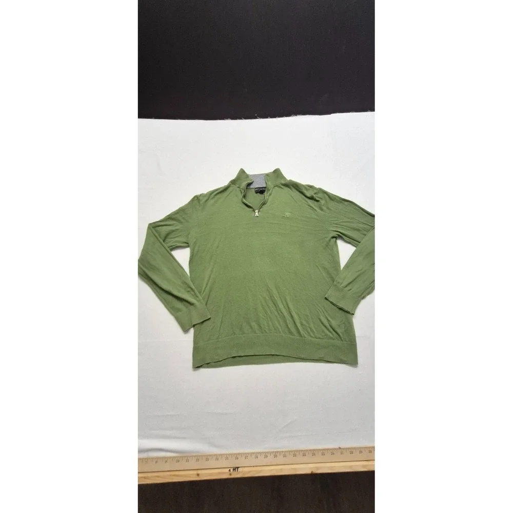 Banana Republic men's green 1/4 zip pullover tight knit sweater sz M 100% cotton